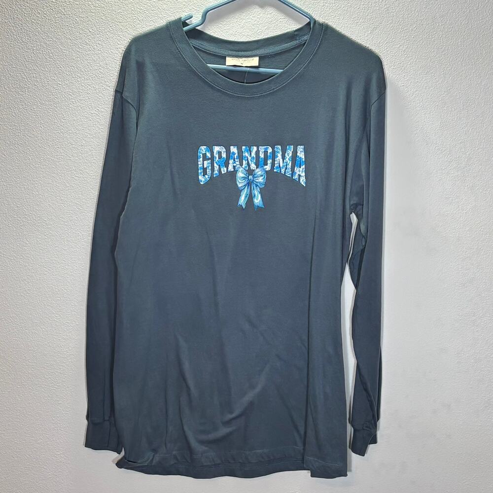 Simply Southern Grandma Long Sleeve Tee Blue Bow Graphic Shirt Women’s M NWT